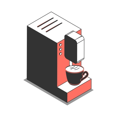 Office isometric composition with isolated image of coffee machine pouring coffee to cup vector illustration