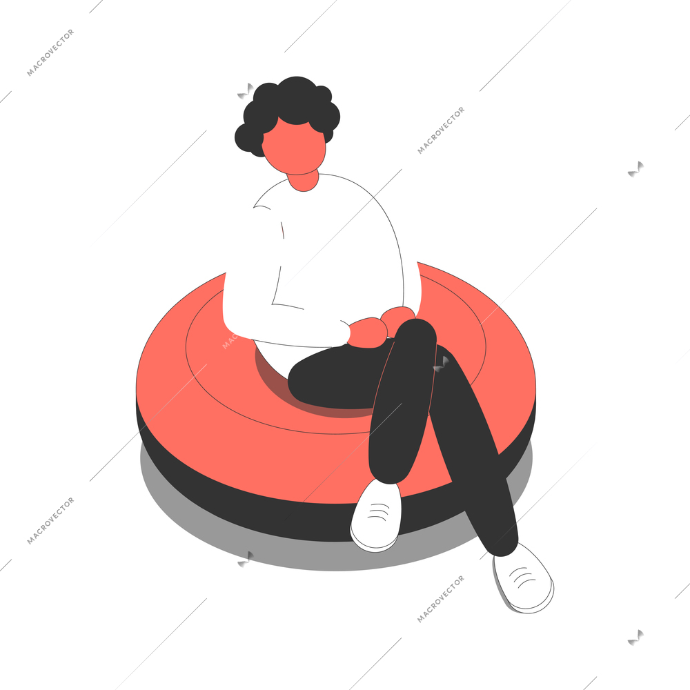 Office isometric composition with isolated character of worker relaxing on soft chair vector illustration