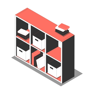 Office isometric composition with isolated image of cabinet with documents in boxes vector illustration
