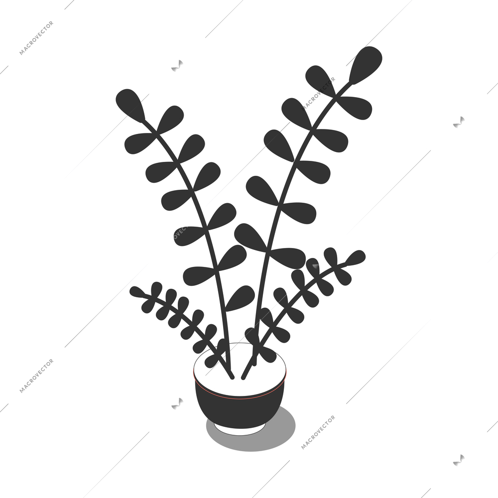 Office isometric composition with isolated image of plant in flowerpot vector illustration