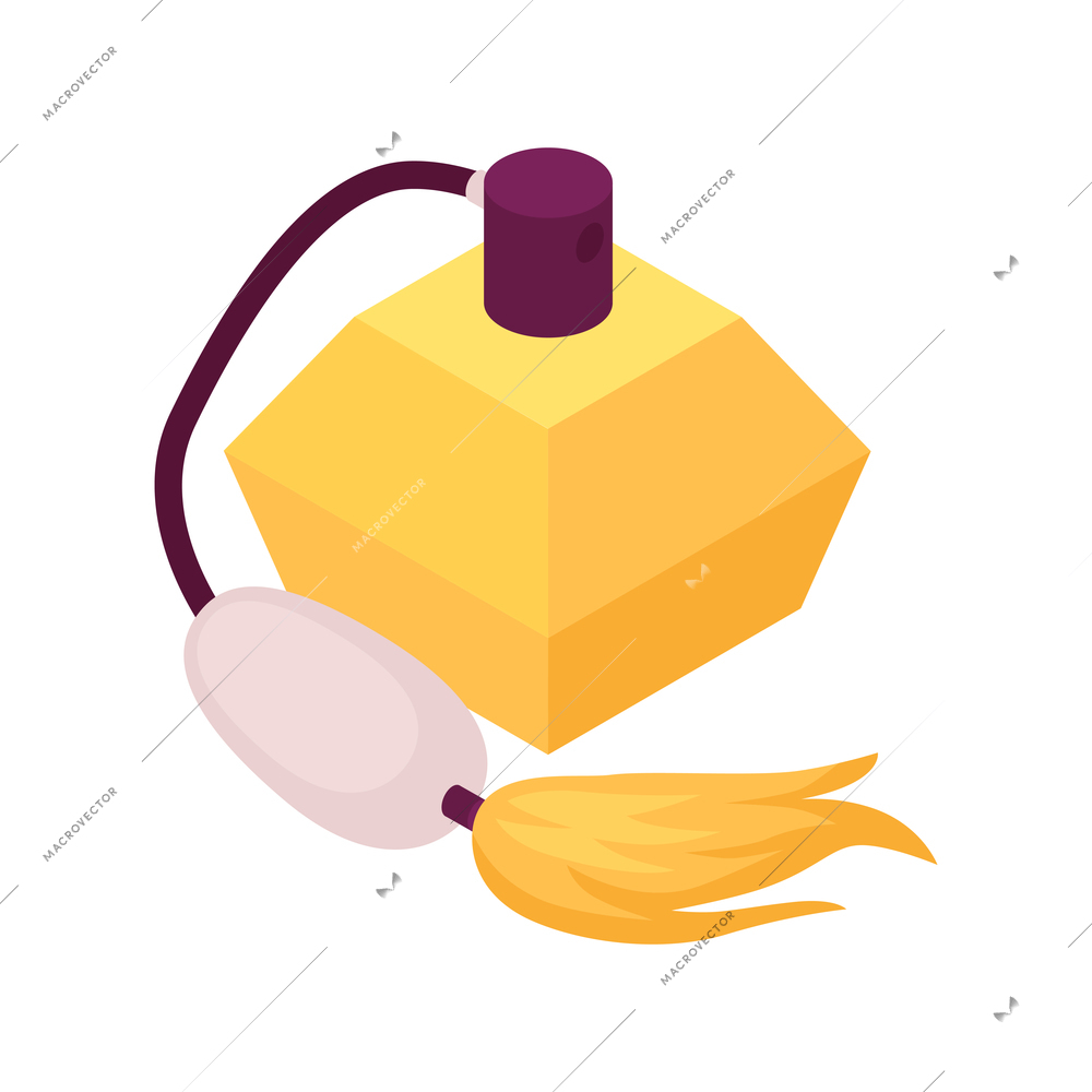 Isometric perfume composition with isolated image of vintage style flask with fur vector illustration