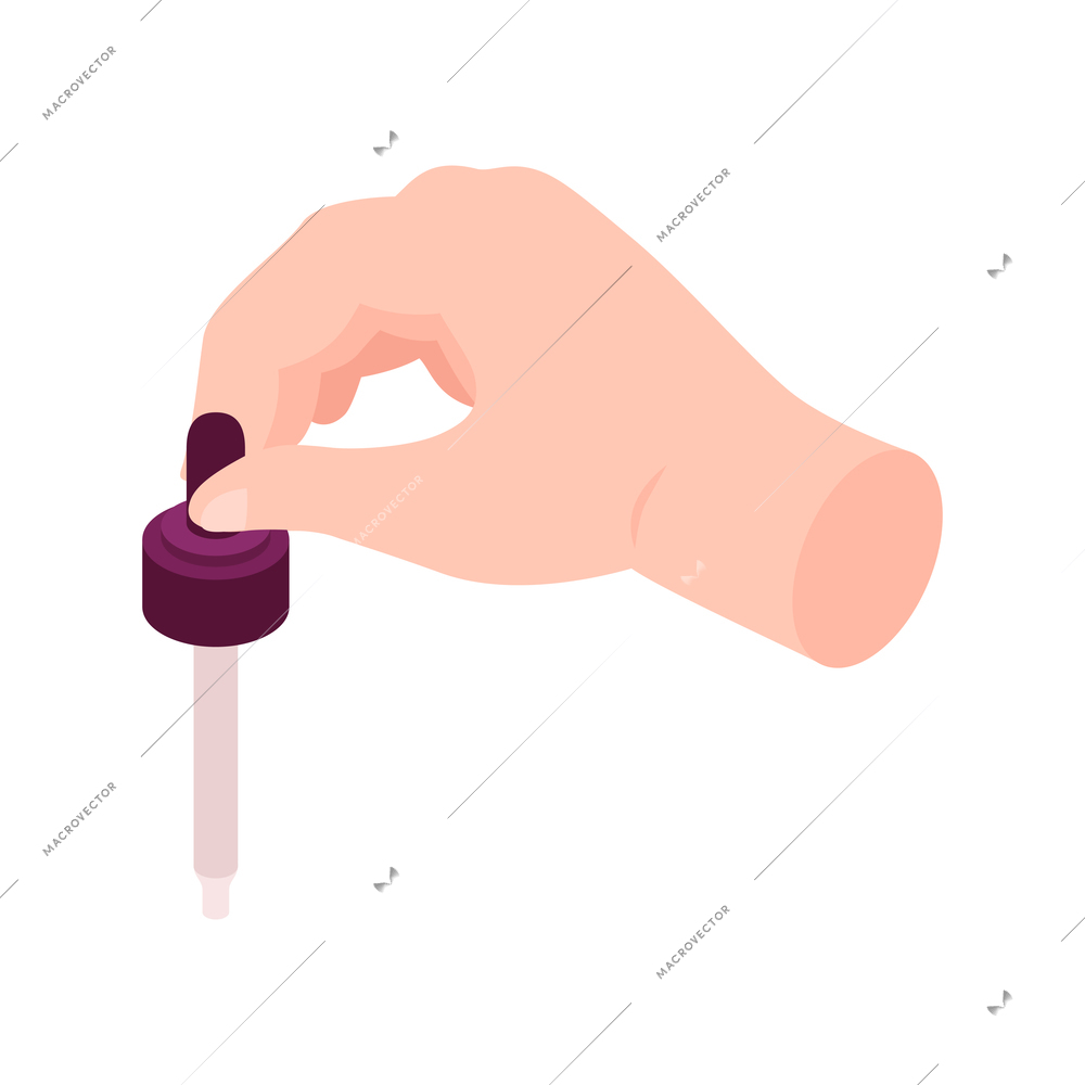 Isometric perfume composition with isolated image of human hand holding pipette vector illustration