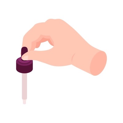 Isometric perfume composition with isolated image of human hand holding pipette vector illustration