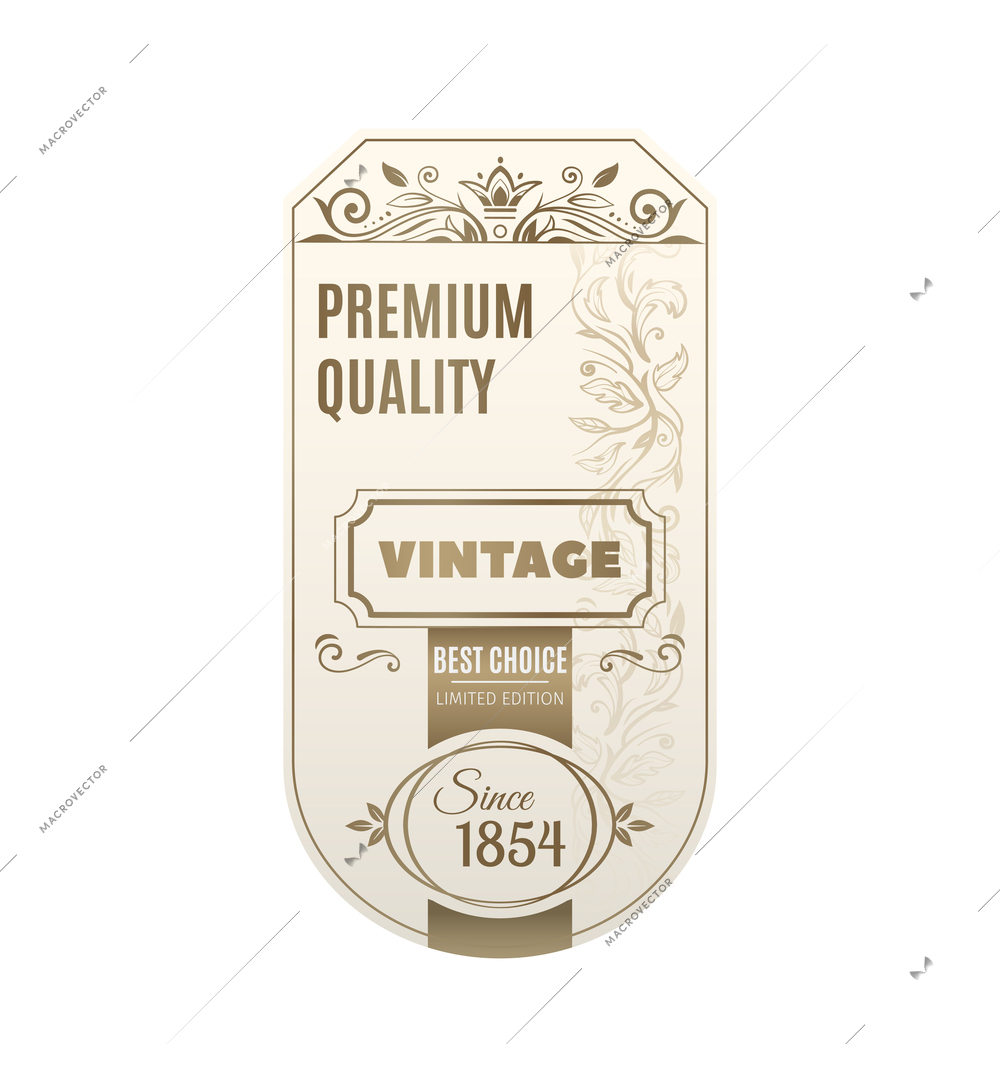 Retro luxury golden label composition with isolated monochrome bottle label with ornate text and decorations vector illustration