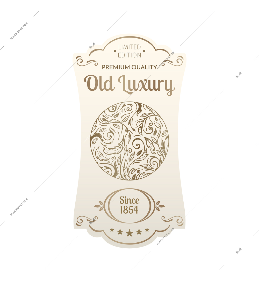 Retro luxury golden label composition with isolated monochrome bottle label with ornate text and decorations vector illustration