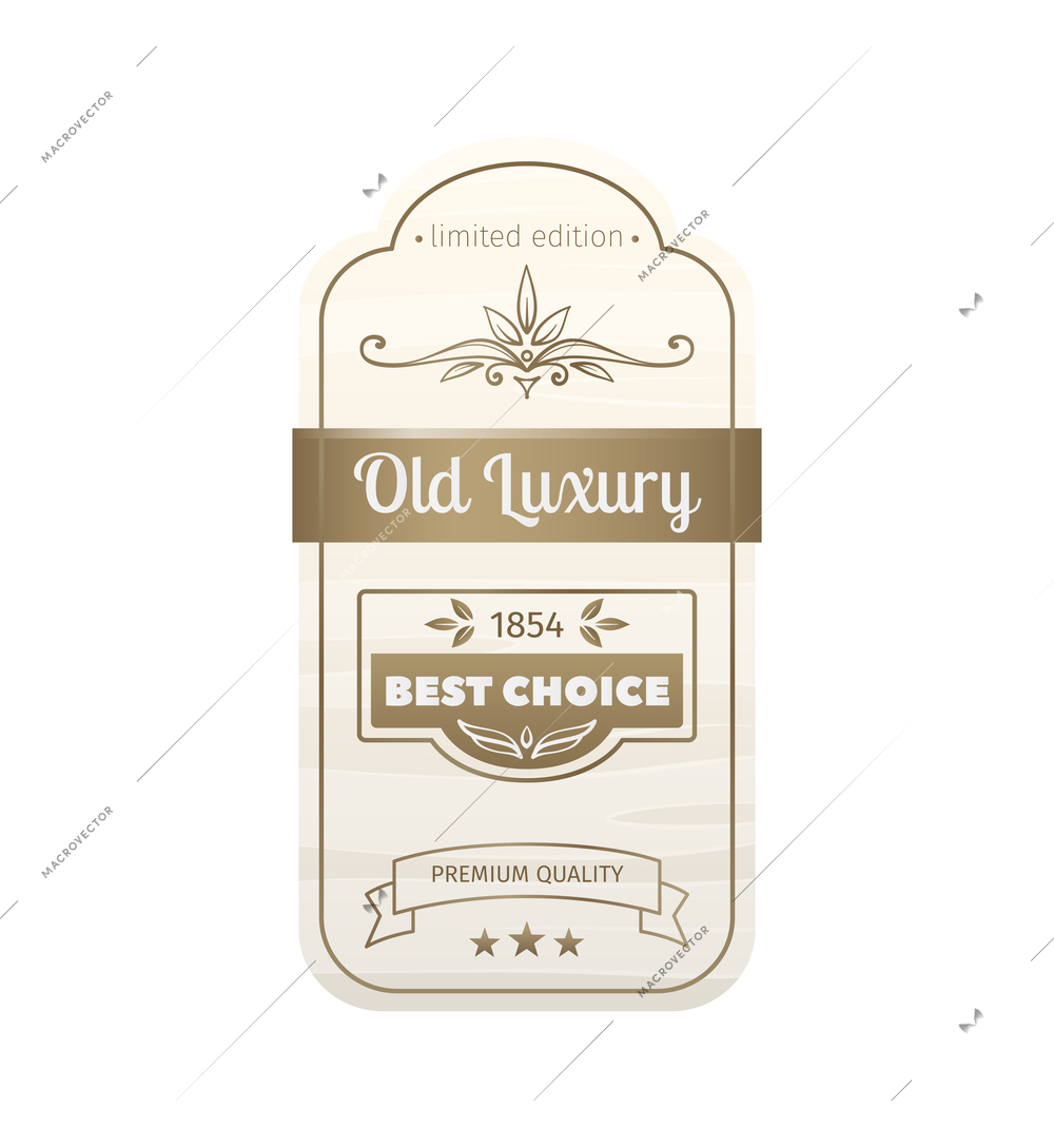 Retro luxury golden label composition with isolated monochrome bottle label with ornate text and decorations vector illustration