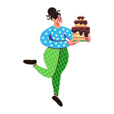 Hobbies leisure activity pastime people composition with female character holding tray with cake vector illustration