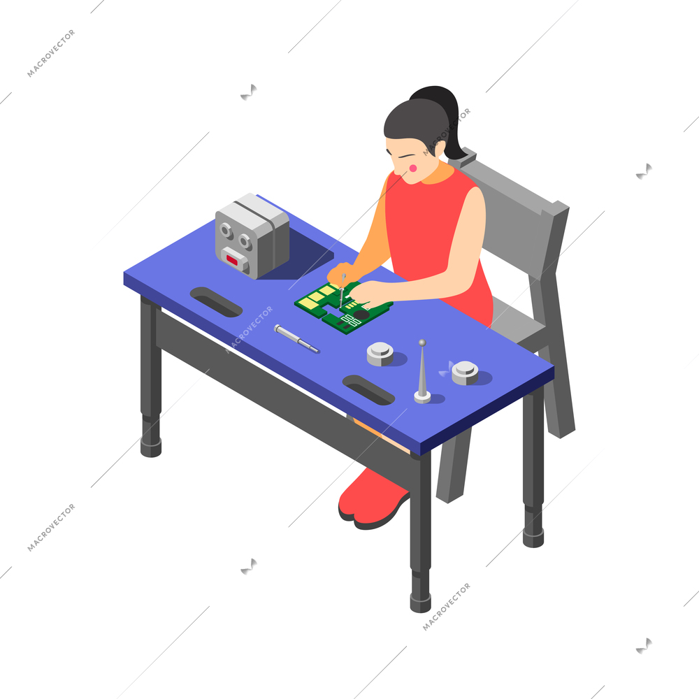 Children technical training centers  isometric compositions set with robotic control systems programming science classes isolated vector illustration