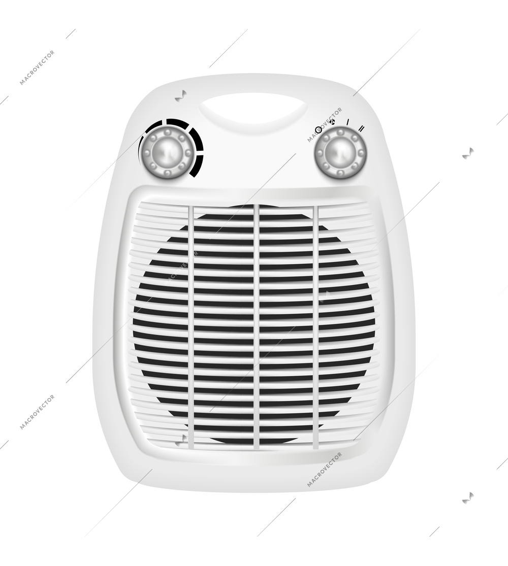 Heaters realistic composition with isolated image of fan based heater with temperature controls on blank background vector illustration