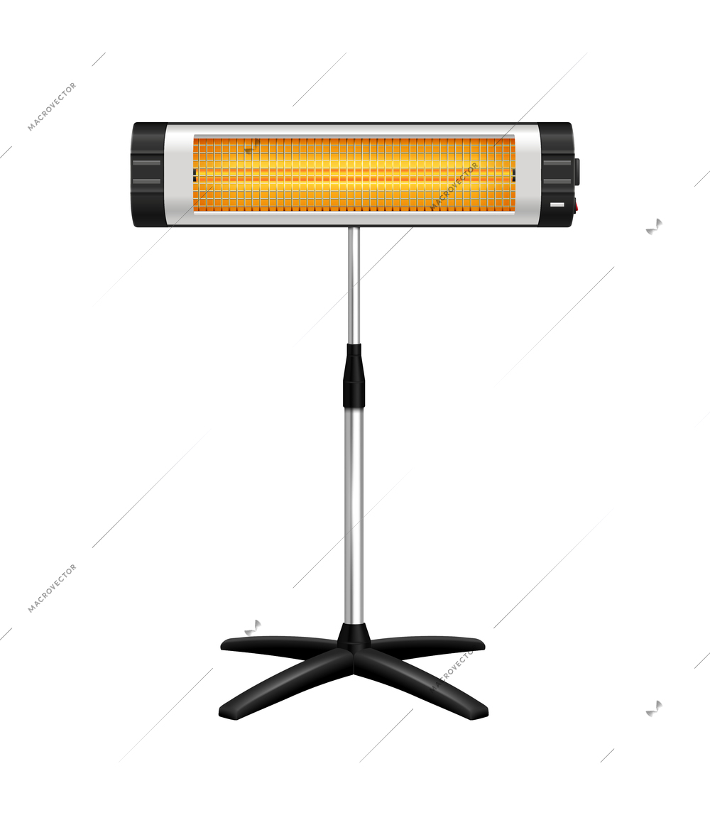 Heaters realistic composition with isolated image of wide lamp heater on foldable stand on blank background vector illustration