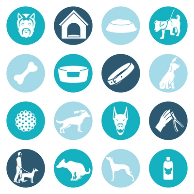 Dog icons white set with ball puppy shampoo bowl isolated vector illustration