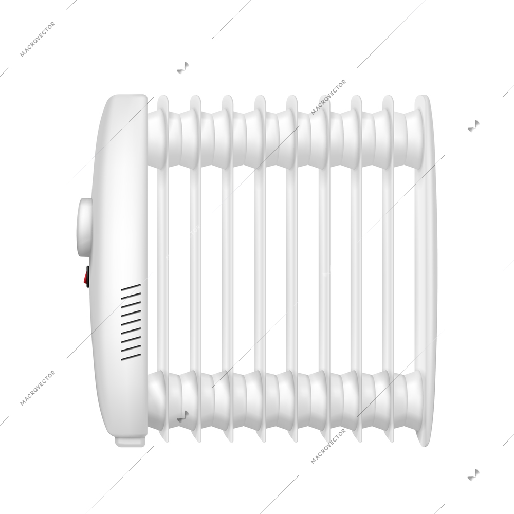 Heaters realistic composition with isolated image of electric oil heater on blank background vector illustration