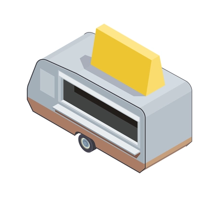 Food truck isometric composition with trailer based mobile fastfood selling point vector illustration