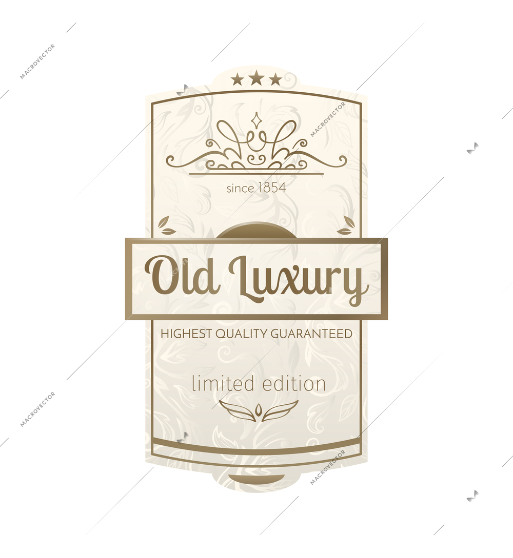 Retro luxury golden label composition with isolated monochrome bottle label with ornate text and decorations vector illustration