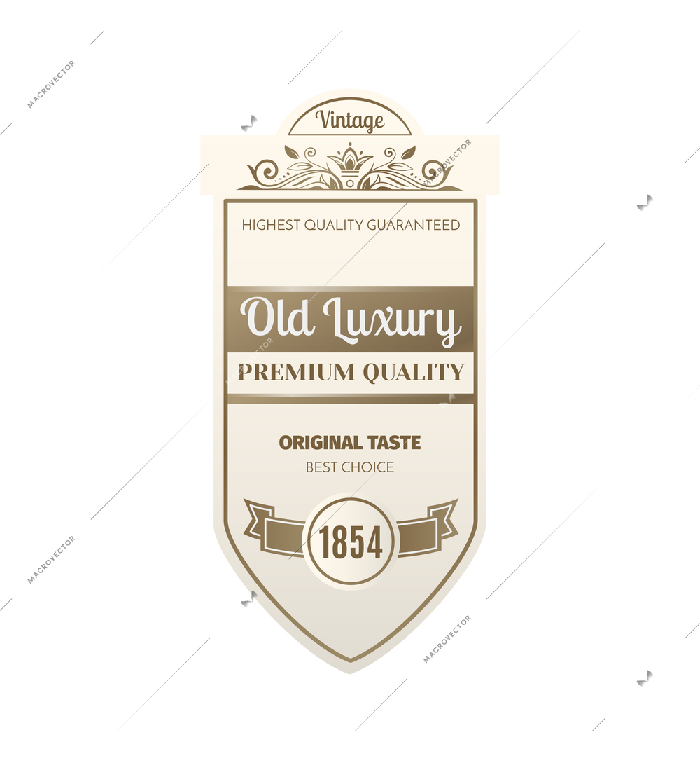 Retro luxury golden label composition with isolated monochrome bottle label with ornate text and decorations vector illustration