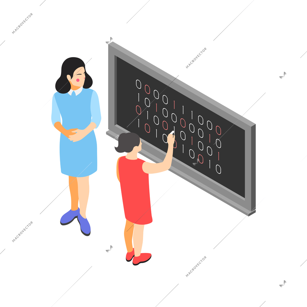 Children technical training centers  isometric compositions set with robotic control systems programming science classes isolated vector illustration