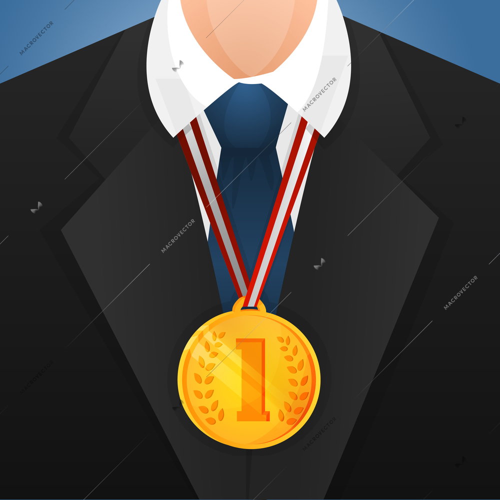 Businessman with victory golden medal competition and achievement concept vector illustration