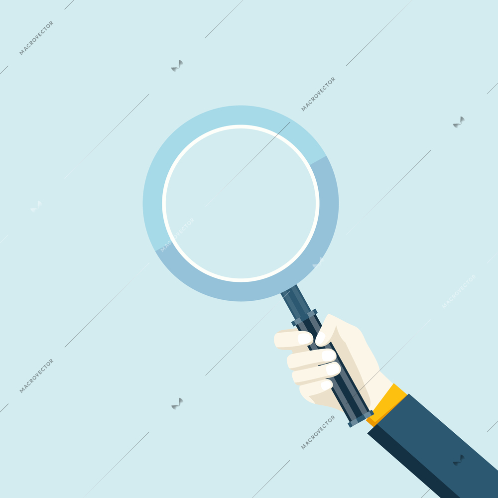 Magnifying glass in a hand flat navigation decorative element icon vector illustration