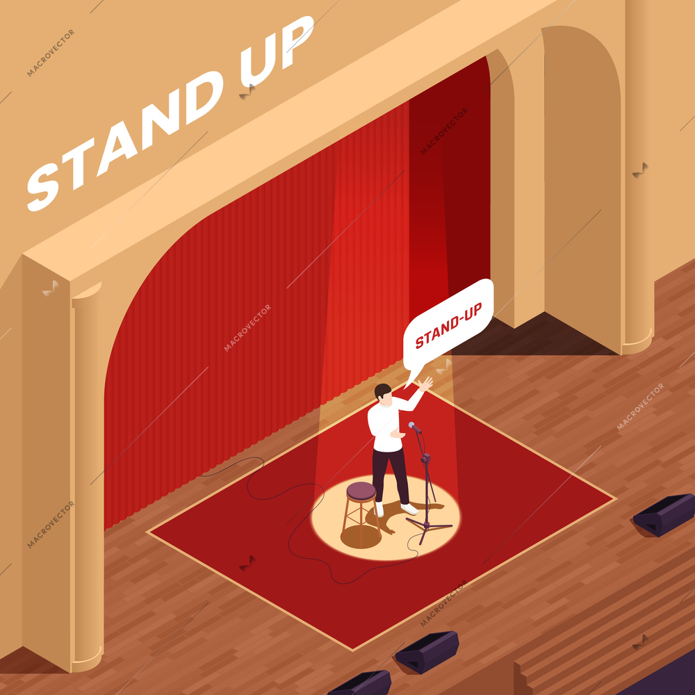 TV show and media isometric background with stand up symbols vector illustration