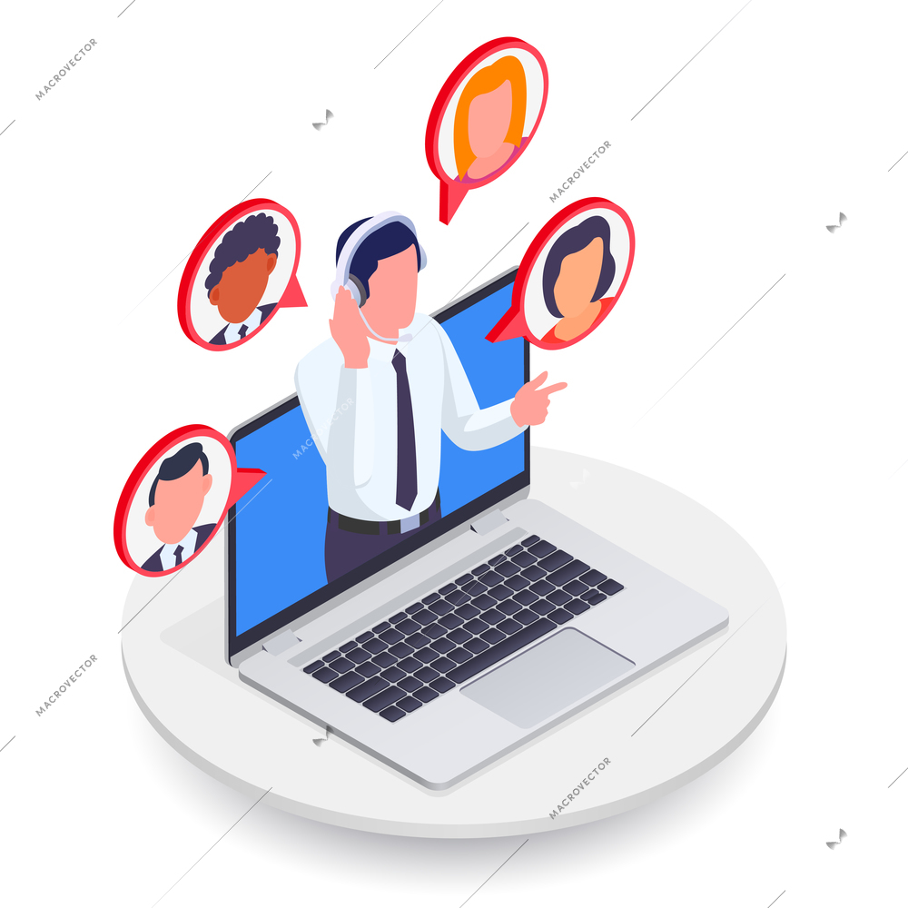 Call center concept with helpdesk hotline technical support symbols isometric vector illustration