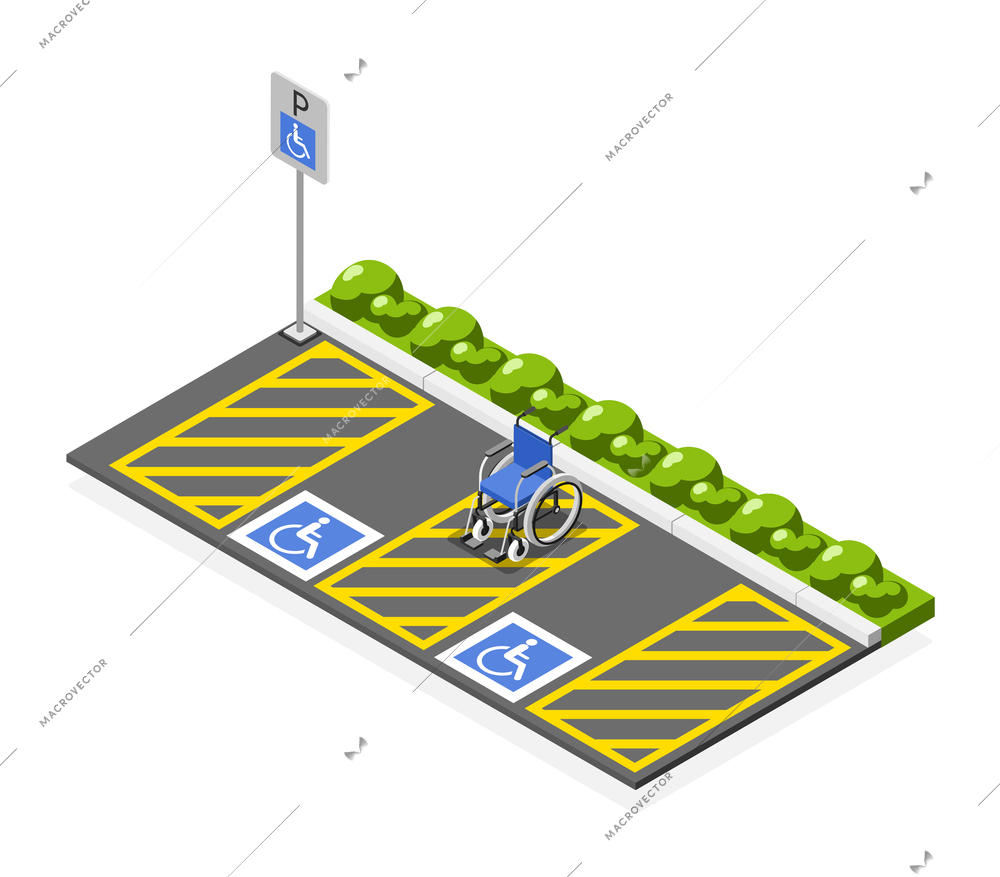 Accessible environment isometric composition with wheelchair on parking zone for disabled 3d vector illustration