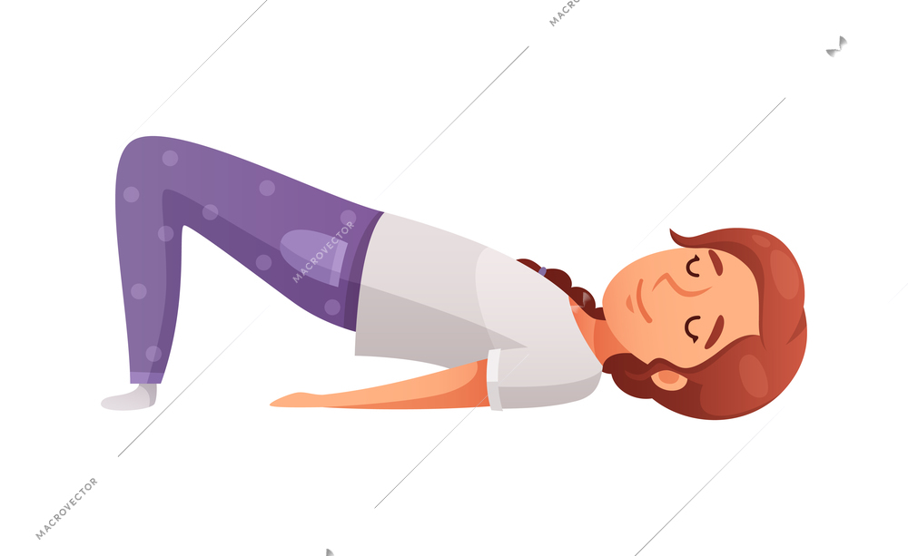 Kids yoga composition with isolated character of cartoon girl in bridge pose on blank background vector illustration