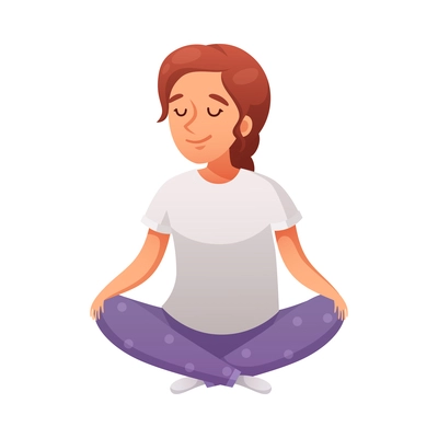 Kids yoga composition with isolated character of cartoon girl in easy pose on blank background vector illustration