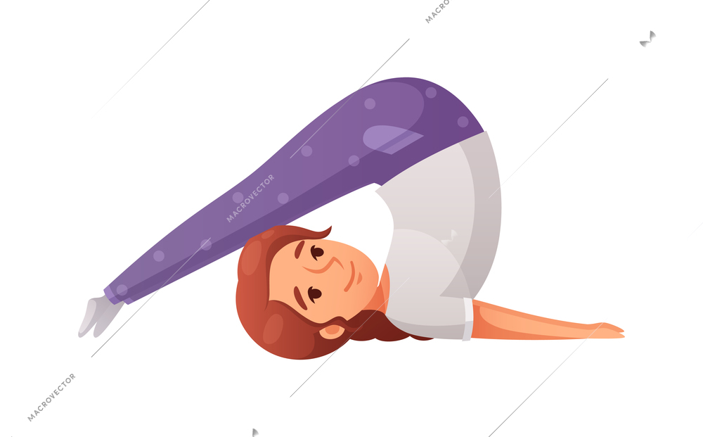 Kids yoga composition with isolated character of cartoon girl in plow pose on blank background vector illustration