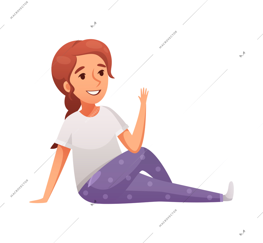 Kids yoga composition with isolated character of cartoon girl in deer pose on blank background vector illustration
