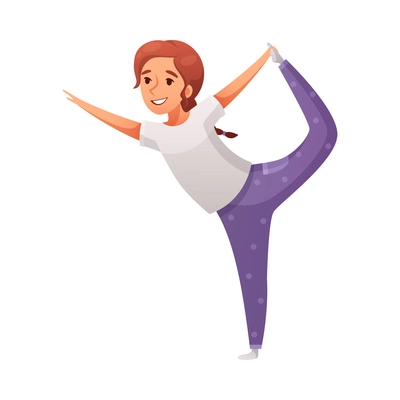 Kids yoga composition with isolated character of cartoon girl in danger pose on blank background vector illustration