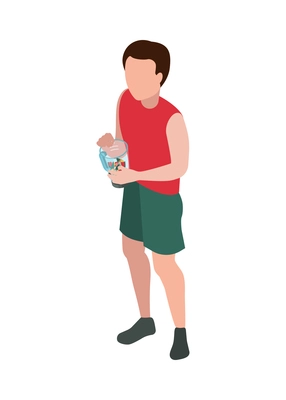 Spirulina isometric composition with isolated character of man holding blender with spirulina vector illustration