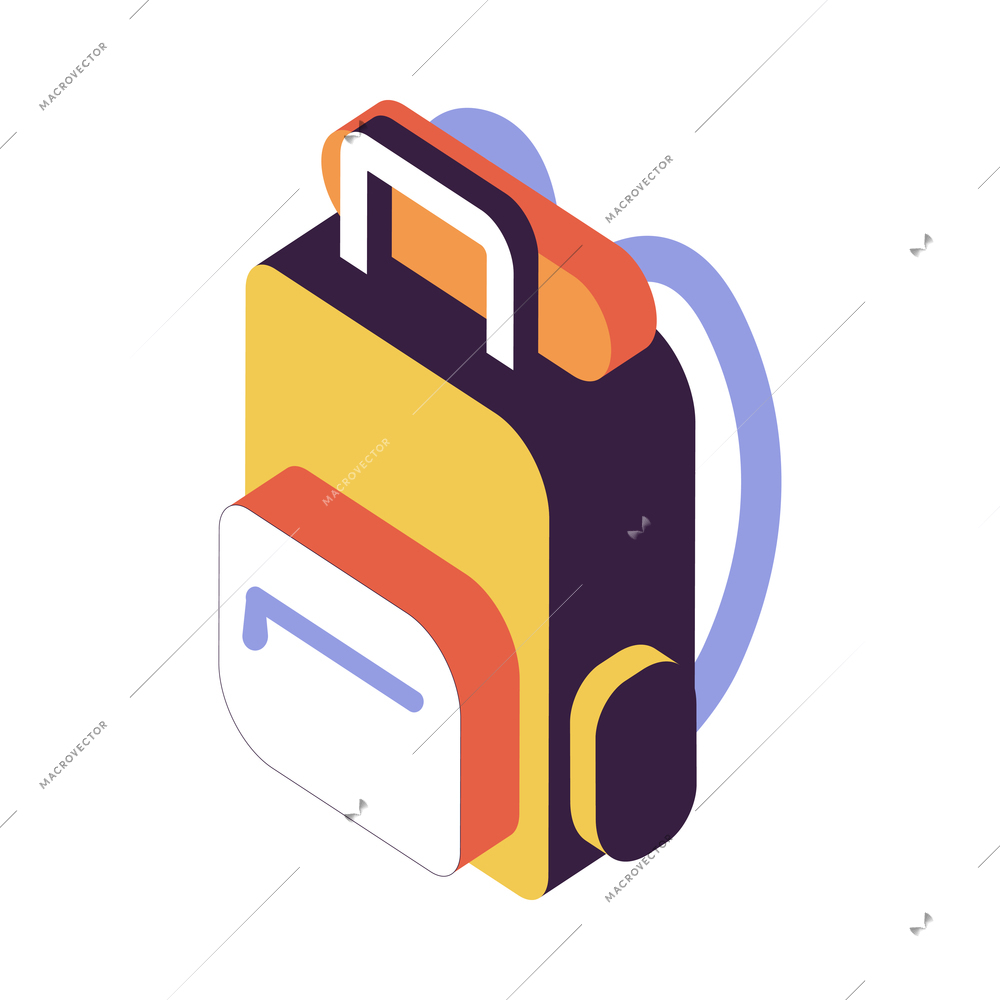 Hostel isometric composition with isolated image of backpack on blank background vector illustration