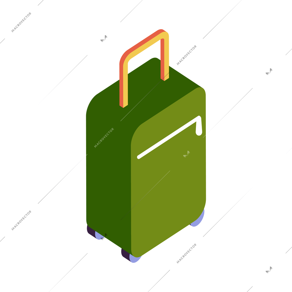 Hostel isometric composition with isolated image of suitcase with handle and wheels on blank background vector illustration