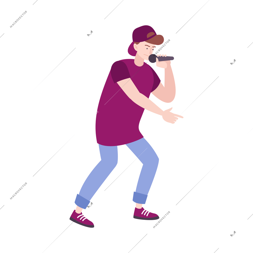 Singer character flat composition with isolated human character of performing male rapper on blank background vector illustration