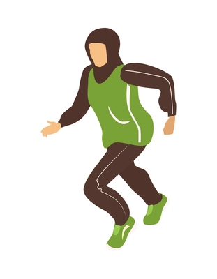 Isometric arab family composition with character of running muslim person in sportswear on blank background vector illustration