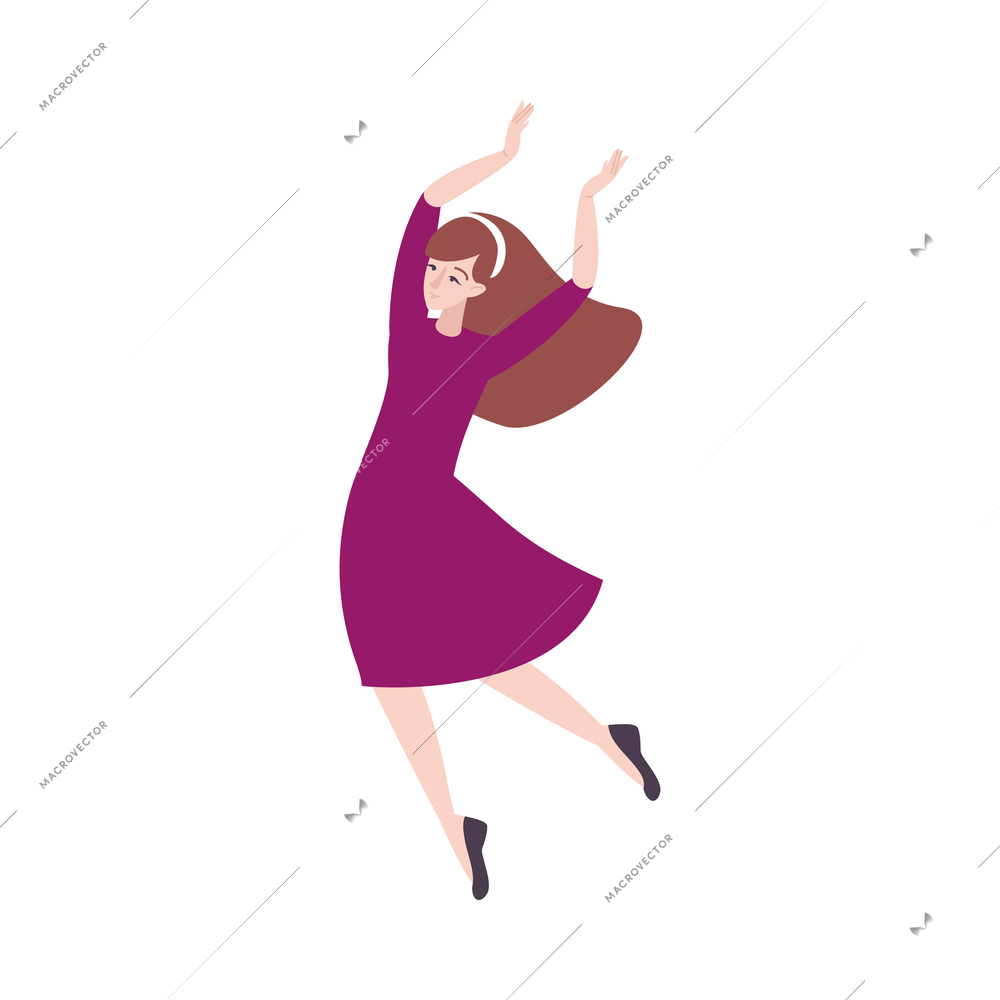 Singer character flat composition with isolated human character of performing female dancer on blank background vector illustration