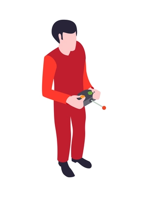 Isometric smart farm agriculture automation composition with character of farm worker with remote device vector illustration