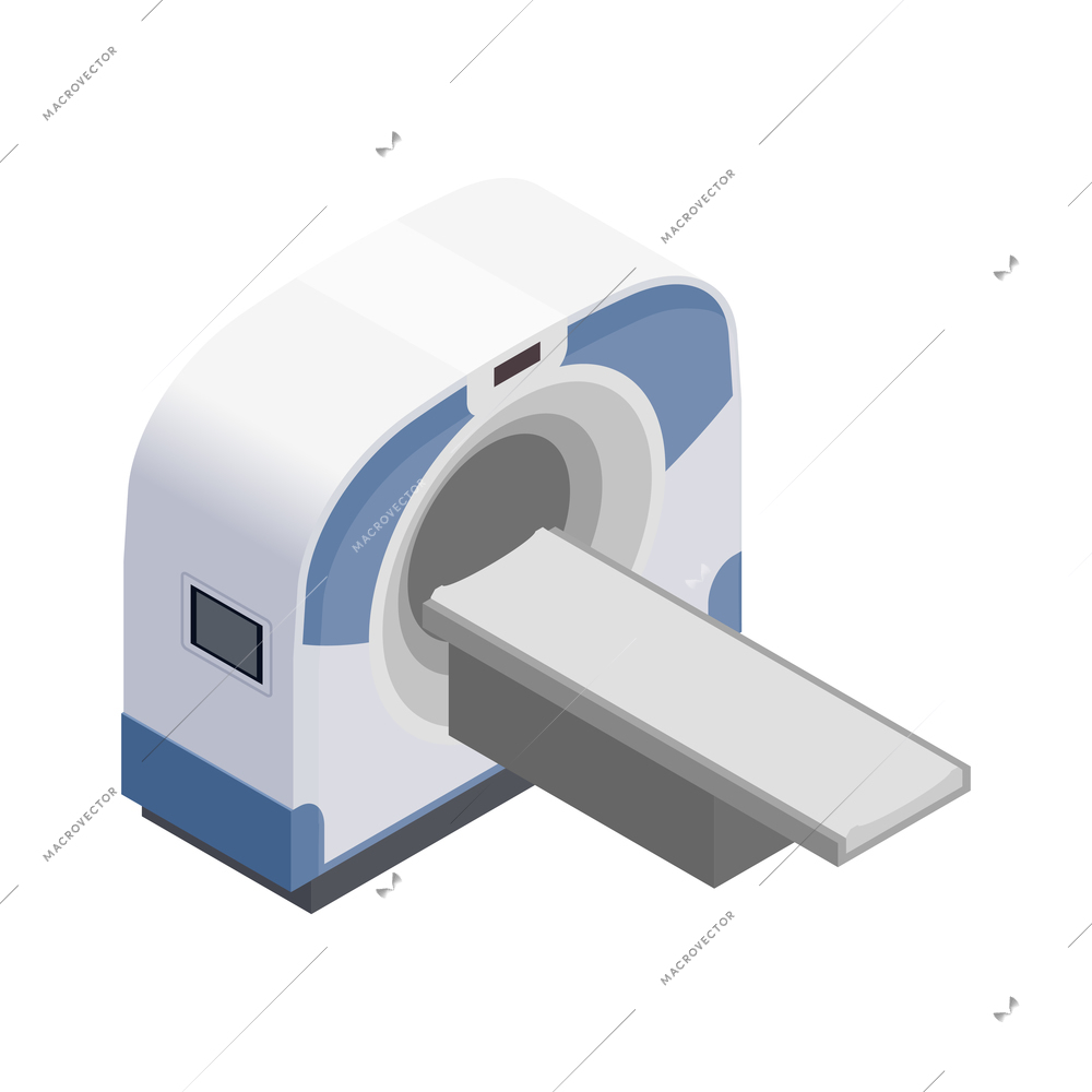 Medical equipment isometric composition with isolated image of mri scanner on blank background vector illustration