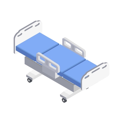 Medical equipment isometric composition with isolated image of hospital bed on wheels on blank background vector illustration