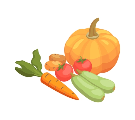 Local farm market isometric composition with isolated images of ripe vegetabes on blank background vector illustration