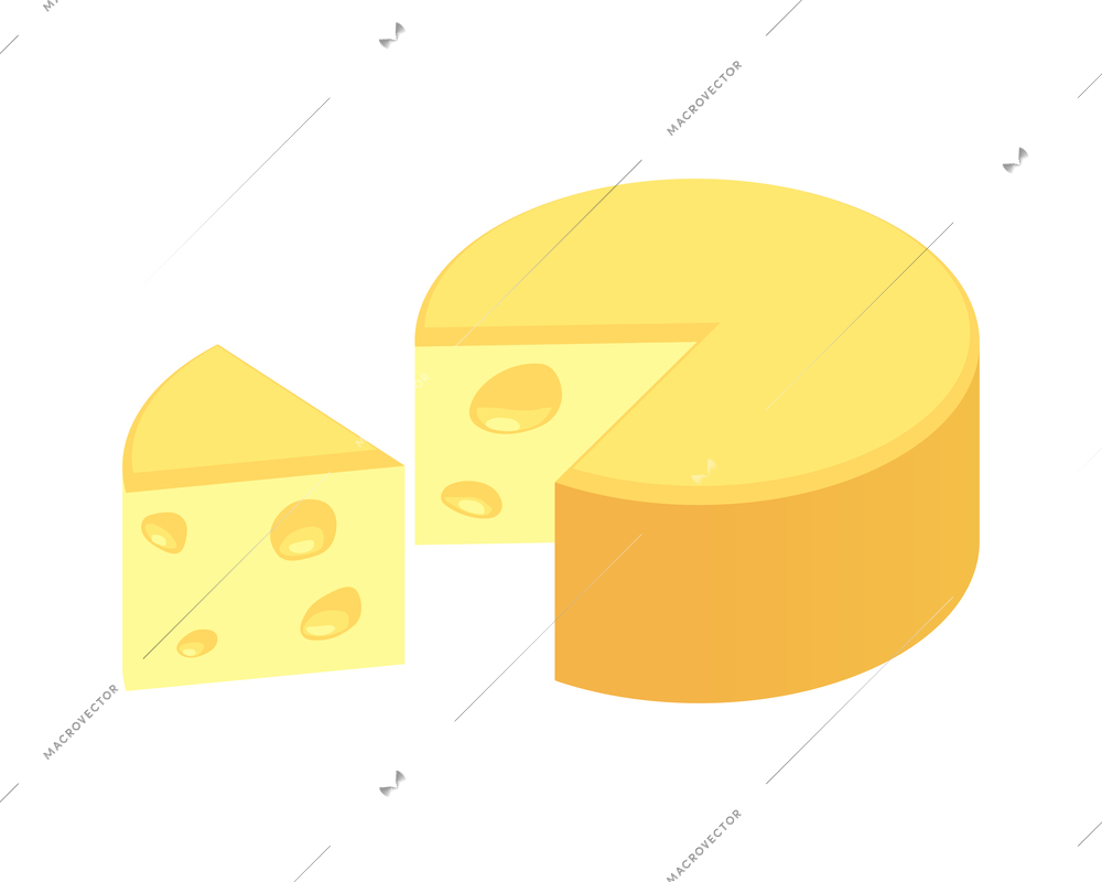 Local farm market isometric composition with isolated image of cheese with slice on blank background vector illustration