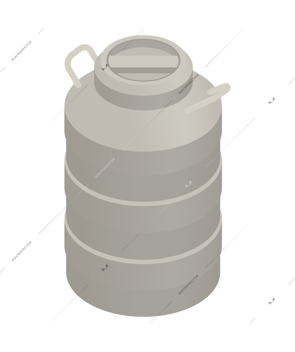 Local farm market isometric composition with isolated image of aluminium canister on blank background vector illustration
