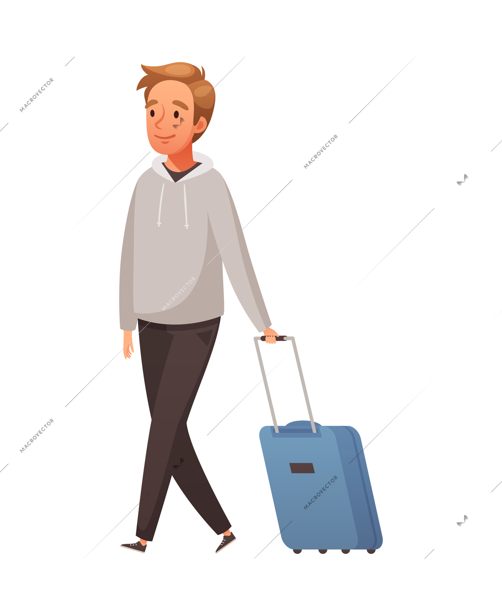 Aircraft plane airport staff people cartoon composition with isolated human character of passenger with suitcase vector illustration