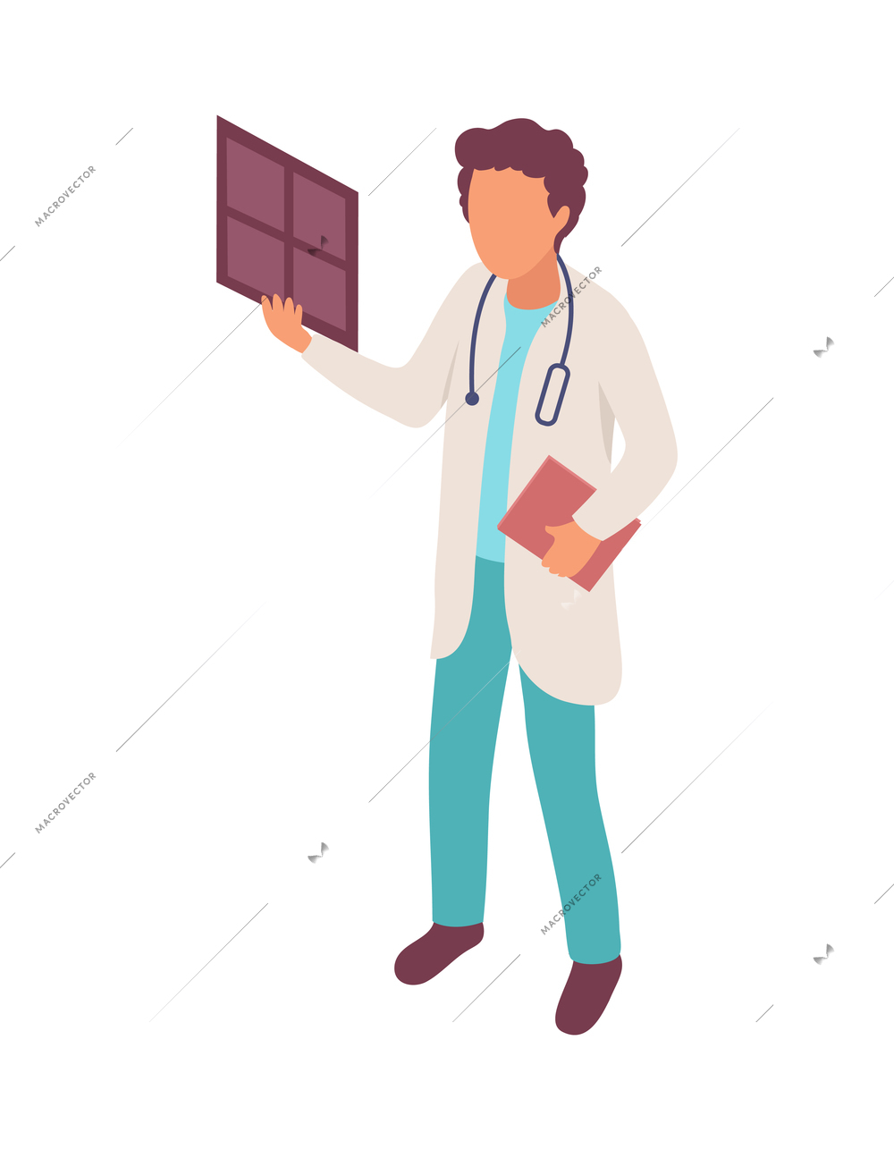 Intern medical students isometric composition with isolated character of male intern holding x-ray shots vector illustration