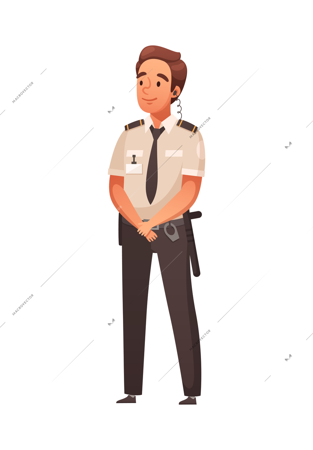 Aircraft plane airport staff people cartoon composition with isolated human character of security guard in uniform vector illustration