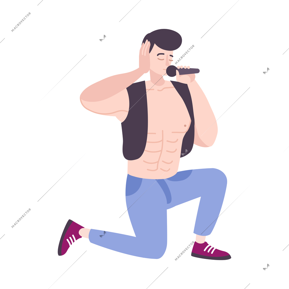 Singer character flat composition with isolated singing human character of muscled man on blank background vector illustration