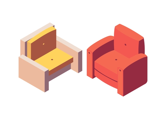 Recreation room isometric composition with isolated images of two soft armchairs on blank background vector illustration