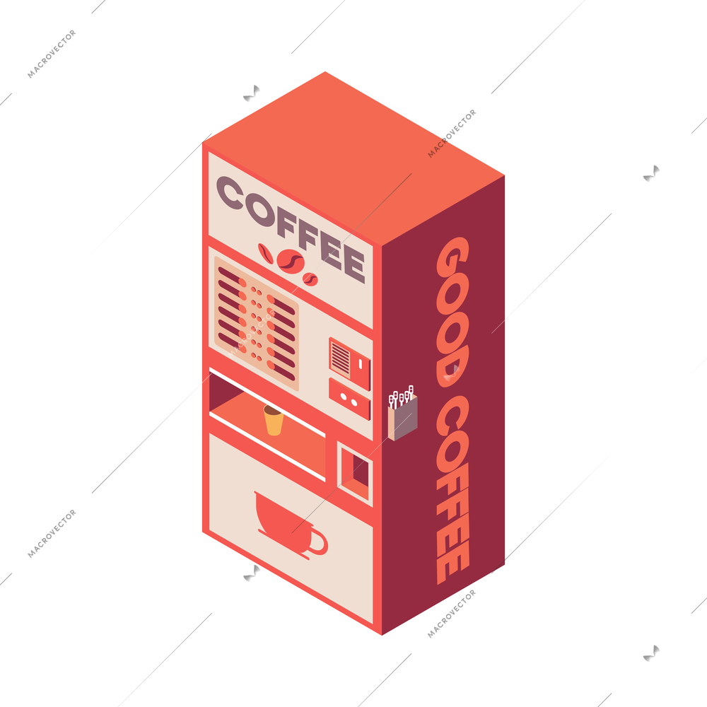 Recreation room isometric composition with isolated image of coin operated coffee machine on blank background vector illustration