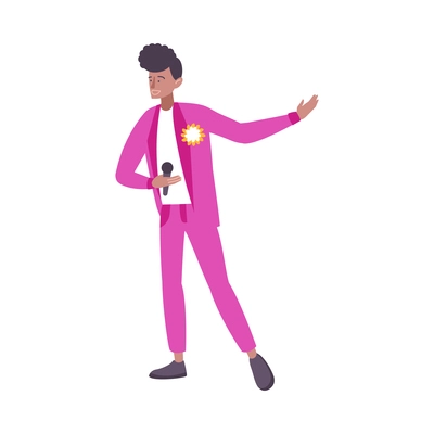 Singer character flat composition with isolated human character of performing man in festive suit vector illustration