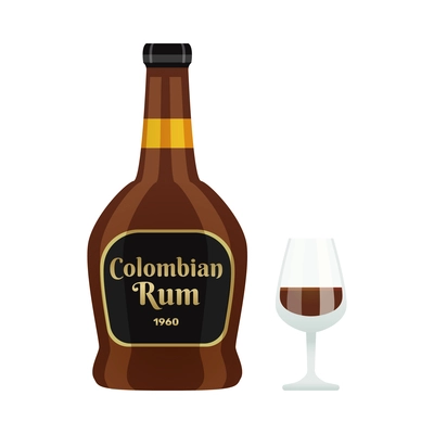 Colombia travel tourism composition with isolated image of rum bottle with glass on blank background vector illustration
